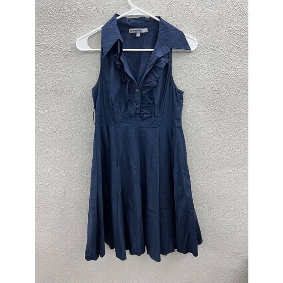 Womens Bailey Blue Dress Size Medium Navy Blue Ruffled Sleeveless Collared - Picture 1 of 15